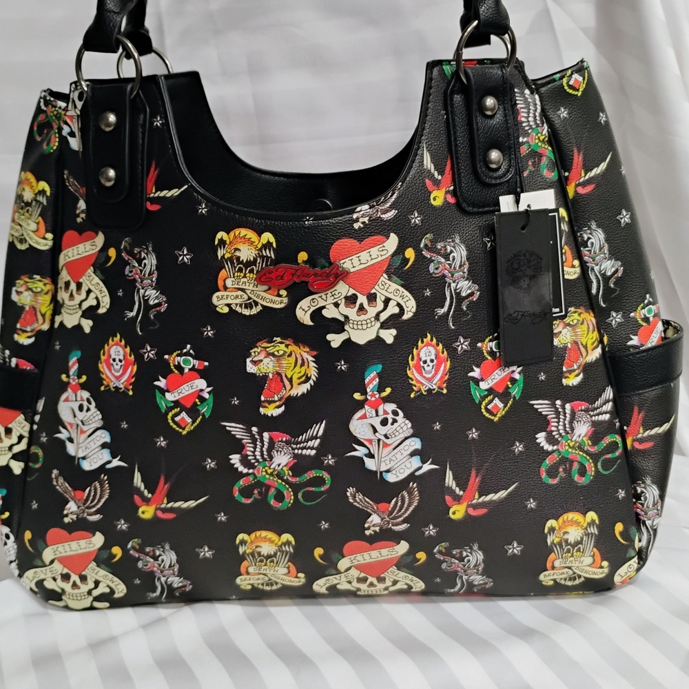 Ed Hardy Black Tattoo Print Women's Bag